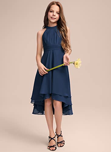 A-Line Halter Junior Bridesmaid Dress Asymmetrical Chiffon Wedding Flower Girl Dresses for Teen Girls Party Pageant Gown2