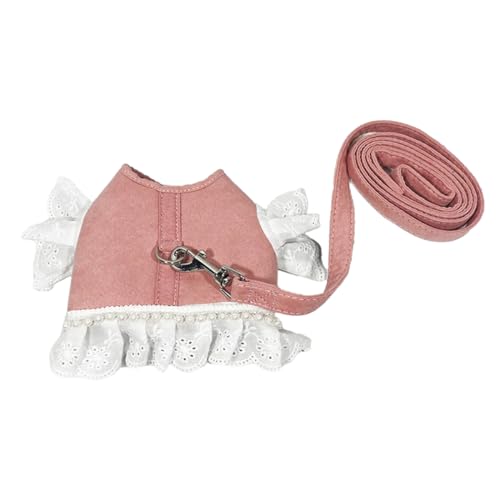 呉屋デパート犬用ハーネス おしゃれ かわいい ワンピース 着用簡単 調節可能 リード 柔軟通気 中型犬 小型犬 猫 日常 散歩 桜色 L