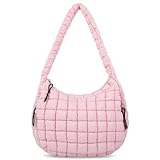 Quilted Puffer Tote Bag Large Puffy Crossbody Shoulder Bag, Lightweight Soft Nylon Quilted Oversized Padding Hobo Tote Bag Handbags Puff Purse Carryall Gym Bag Trendy Tote for Women(Pink)