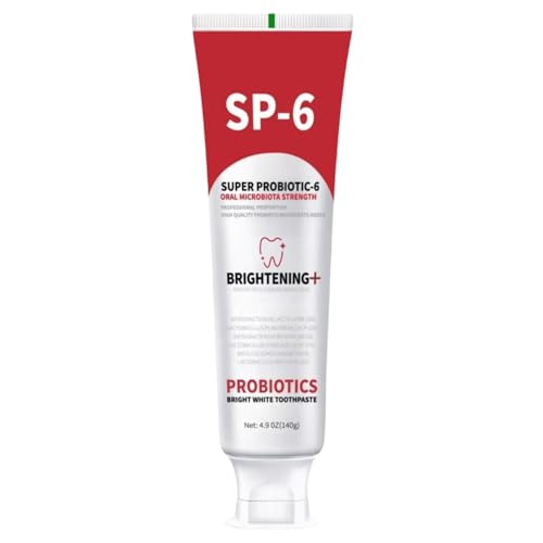 SP-6 Probiotic Whitening Toothpaste, for Teeth Whitening and Gum Health, Enhanced Formula with 6 Probiotics, Fluoride-Free, Minty Fresh Flavor, 4.9 oz (1)