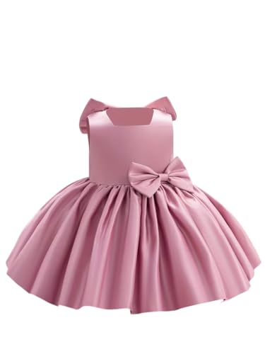 Image of SHRIMATE Apparels Satin Baby Girl Party Dress, Sleeveless Bowknot Formal Gown for Toddlers, Ideal for Birthdays, Weddings, and Celebrations