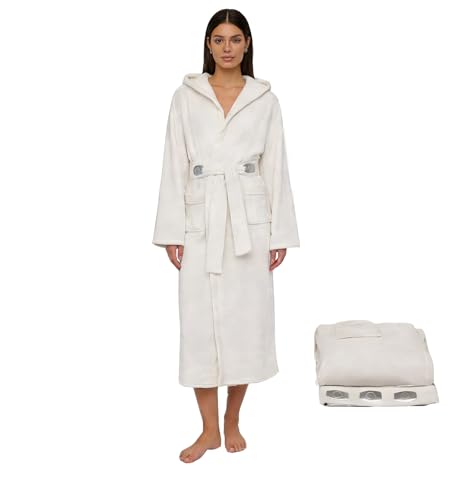 KoleGoe Peignoir blanc pour femme - Costume de princesse Leia - Longue robe en flanelle avec ceinture - Costume d'Halloween, Blanc., L