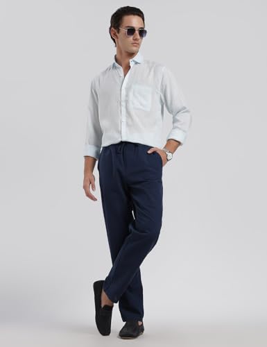 Image of FYLTR Men's Cotton Linen Summer Pants with Elasticated Drawstring Waistband | 4 Pocket Styling | Relaxed Fit | Comfortable Pants for Men