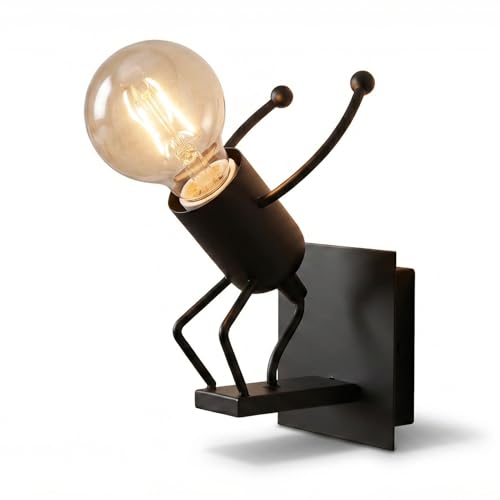 HJXDtech Creative Belle Nain Lampe de Murale Industriel Rétro Noir Métal E27 Applique Murale (Sauter)