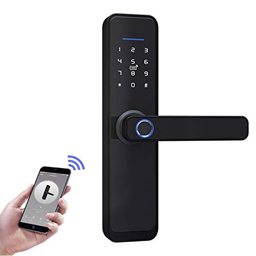 Smart Lock, ELLI-Riz Fingerprint Door Lock with Reversible Handle, Keyless Entry Bluetooth Lock, Free APP, IC Card, Anti-peep Code, Work with Alexa (Need Extra Gateway), Smart Lever for Home, Office