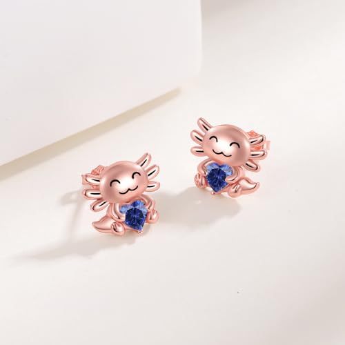 925 Sterling Silver Axolotl Stud Earrings for Women 1-12 Month Birthstone Adorable Axolotl Ear Stud Cute Animal Birthday Jewelry Gifts3