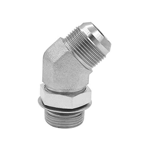 Image of 6802-16-16-NWO Hydraulic Adapter Fitting 1 inch Male JIC 37Flare x 1 inch Male Adjustable O-Ring Boss 1-5 /16 inch-12 SAE x1-5 /16 inch-12 SAE Swivel 45Elbow Pipe Joints Carbon Steel
