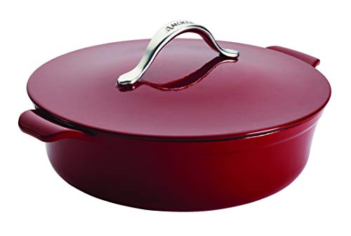 Anolon Vesta Braiser/Short Cast Iron Dutch Oven, 5 Quart, Paprika Red