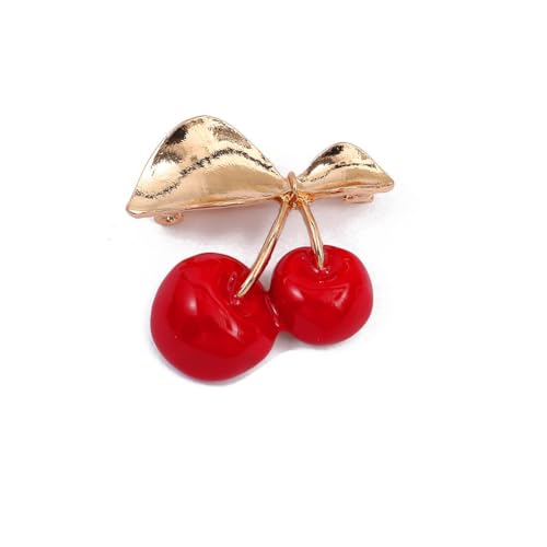 Image of Cherry Brooch Pin 3D Cute Red Cherry Lapel Brooches Pin Dainty Crystal Cherry Fruit Pins Brooch for Women Men Girls Birthday Gift Jewelry Bag Hat
