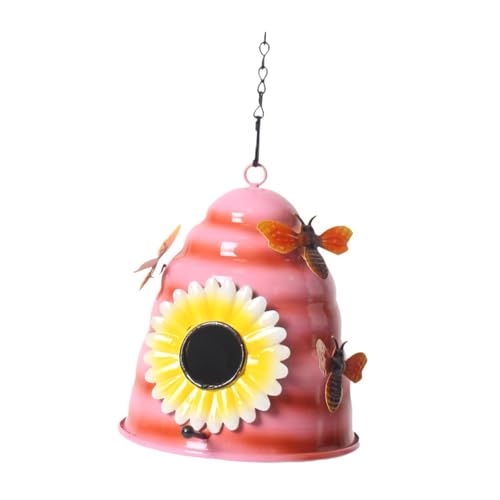 MYCENSE バードハウス 吊り下げ巣箱 チェーンオーナメント付き 装飾ネストボックス 生息地 ツバメセキセイインコ 中型鳥用, ピンク