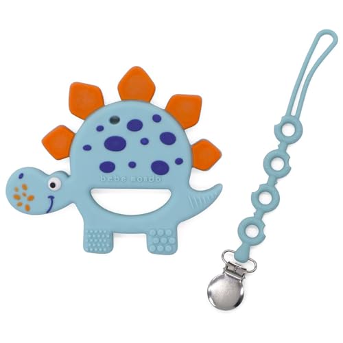 Image of Bebe Mondo Dinosaur Baby Teething Toys 3-6 6-12 Months, Teethers for Babies 0-3-6-12 Months for Teething Relief, Baby Gift, Baby Teether Toys, Silicone Sensory Toys, Soft-Textured Infant Toys