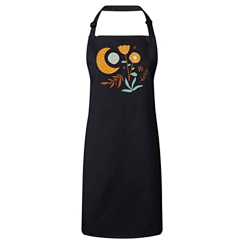 Tablier cuisine noir plantes fleurs dream pour adulte ajustable et lavable