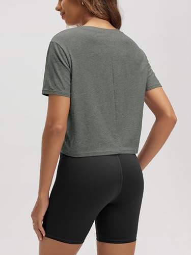 Image of ODODOS Women's Performance Cropped Tee Ultra Soft odSTRATUM Tech Short Sleeve Relaxed Top Crew Neck T-Shirts