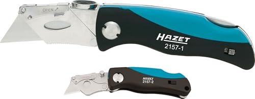 HAZET Klappmesser Satz 2157/2, 2-teilig mit Ersatzklingen, Schnellwechsel-Klinge, Sicherheitsverschluss, ABS-Komfortgriff, Kompakt und robust für Werkstatt & Alltag