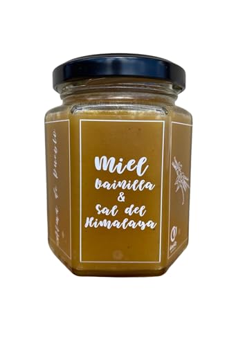 Miel pura de abeja con Vainilla y Sal del Himalaya. Miel de Abeja 100% Natural. Producto Artesano de Cosecha Propia. Una experiencia de sabor sofisticada y equilibrada. Origen: Segovia.
