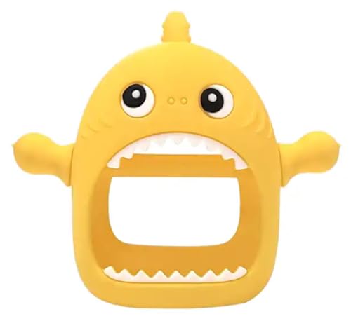 Image of Cute Shark Teething Mitten Toy for Babies, Never Drop Silicone Baby Teether, Hand Pacifier for Babies to Suck and Chew, (Yellow)