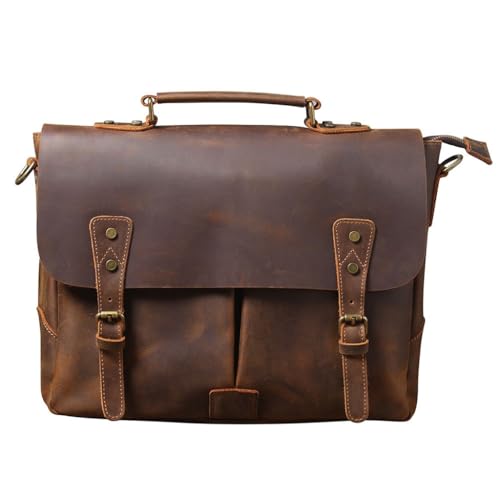 Vintage Messenger Bag Men's Handheld Briefcase Leather Shoulder Computer Bag