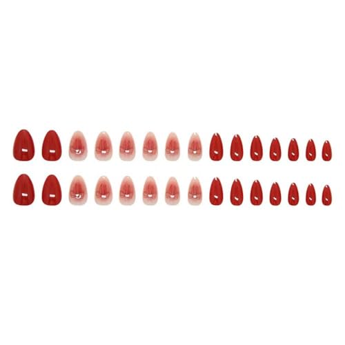 Image of Red Press on Nails Bow Fake Nails Short Almond False Nails with Design Glossy Glue on Nails Reusable Artificial Acrylic Nail Full Cover Ombre Stick on Nails for Women Girls Nail Decoration 24Pcs