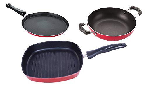 Image of Nirlon Gas Compatible Non Stick Aluminium Cookware Set of 3 Pieces (FT13 KD10 GP24)