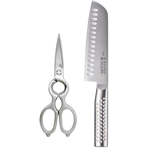 MATTSTONE HILL SINCE 1979 Kitchen Knife Set - 7" Santoku Knife & Kitchen Shears, Asian Chef Knife, Heavy Duty Kitchen Scissors, Poultry Shears Cover