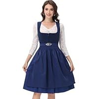 ELFIN Dirndl Damen, Samt Dirndl für Damen, Dirndl Damen Midi, Elegante Trachtenkleid Dirndlkleid Trachtenmode Kleid für Oktoberfest, 60cm, Blau,44