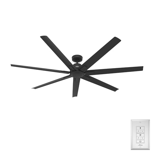 Hunter 72 inch Outdoor or Indoor Ceiling Fan without Light - Black Ceiling Fan with Wall Control, For Patio, Garage, or Porch, Quiet, Standard Mount, 7 Blades - Downtown 51592, Matte Black