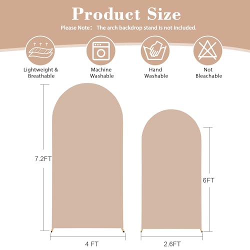 Image of Nude Arch Covers Set of 2-7.2 and 6ft Nude Arch Backdrop Cover Spandex Wedding Balloon Arch Stand Covers for Baby Shower Birthday Party Bridal Shower Photo Arch Covers Stretchy Backdrop