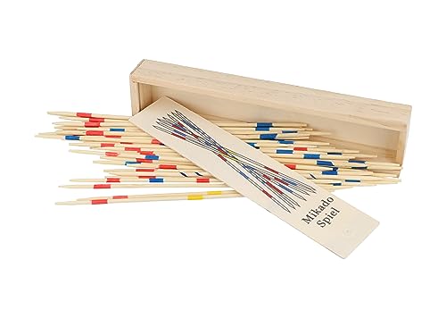 HENBRANDT Mikado Stäbchen, Holzkiste mit 41-Teilig, 19cm Pickup Sticks Familienspiele Tischplatte Brettspiel Holzspielzeug für Kinder und Erwachsene