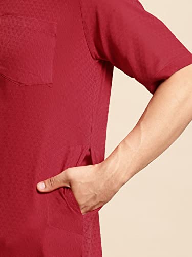 Image of Rajubhai Hargovindas Men's Pure Cotton Woven Design Half Sleeve Kurta