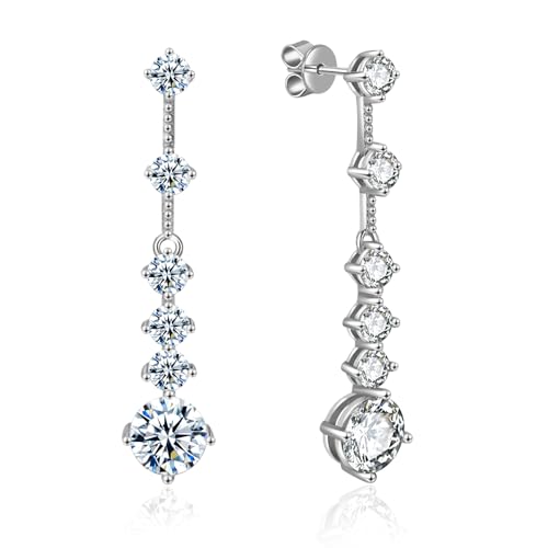 Moissanite Drop Earrings for Women，3-7CT 18K White Gold Plated 925 silver D Color Stud Earrings, Certificate Jewelry for Her Birthday Wedding