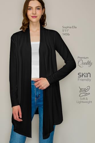Image of Women's Draped Open Front Casual Long Sleeve Lightweight Office Work Cardigan Sweater
