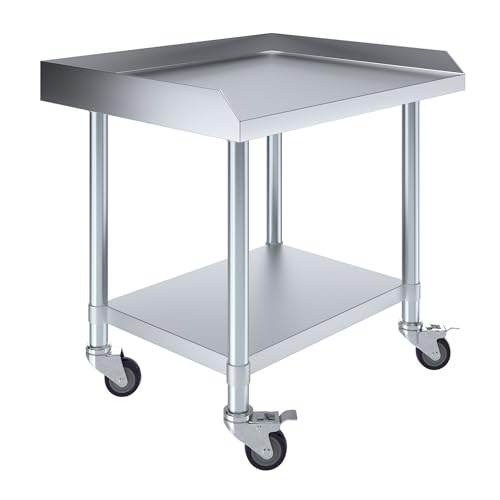 Image of AmGood Stainless Steel Equipment Stand with Undershelf + Casters, Heavy Duty, Commercial Grade, NSF Certified (24 inch Width x 30 inch Length + Casters)