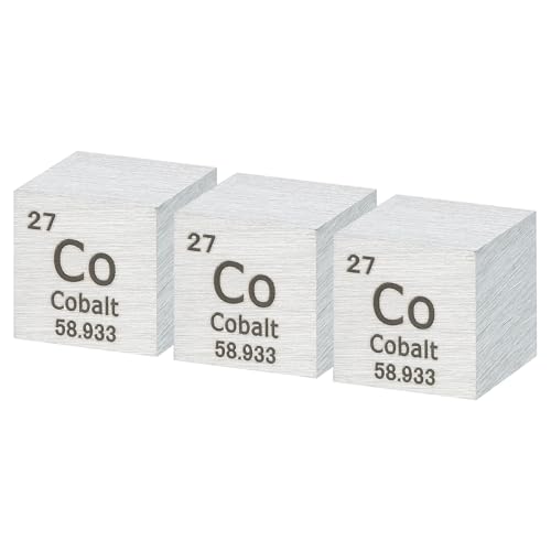 uxcell 3 Pcs Cobalt Cube, 0.39 Inch High Density Metal Element Cube Metal Density Cube for Chemical Elements Collection Science Education Experiment Application, Silver