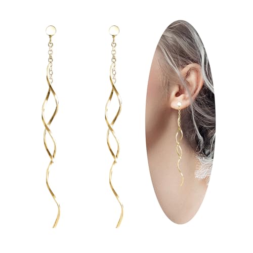 Sterling Silver Spiral Long Wire Earrings, Handmade Twisted Linear Hypoallergenic Dangle Drop Earrings, Gift for Women (Silver, straight long wire earing)