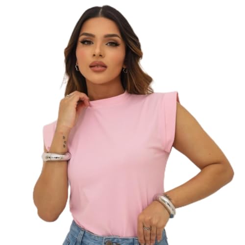 Camiseta Blusa Muscle Feminina Gola Alta Tee T-Shirt Minimalista Básica Social – Estilo, Conforto e Qualidade - YASDA (BR, Alfa, M, Regular, ROSA CANDY)