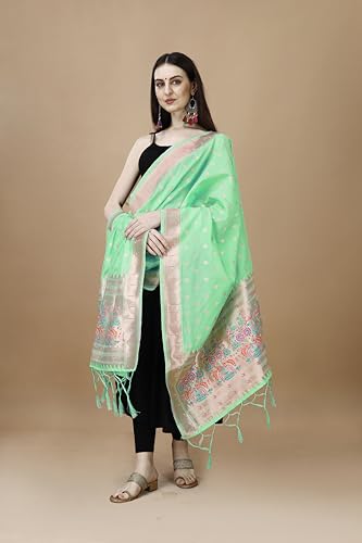 Image of DEVANGI Women's Woven Banarasi Silk Dupatta /Chunni For Women, Floral Print 1 Meter Wide and 2.3 Meter Length Printed Designer Dupatta /Chunni For Girls