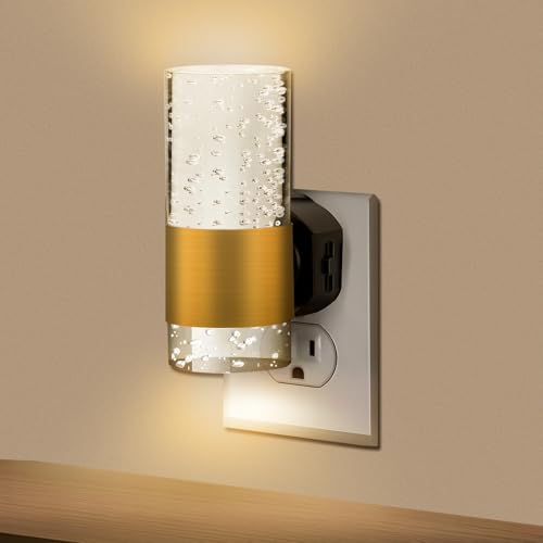 LED Plug in Night Light, Acrylic Nightlight with Dusk to Dawn Sensor, Soft Ambiance Light, Adjustable Brightness 0-100LM, 3000K Warm White, Dimmable Nightlight for Hallway Kitchen[Energy Class F]