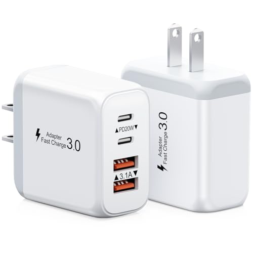 40W USB C Charger Block, 2 Pack 4-Ports Type C Fast Charging Cubes PD USBC Wall Plug+QC 3.0 USB A, Multiple USB C Charger for iPhone 16/15/14/13/12/11 Pro Max/XS, Samsung Galaxy, iPad, Tablet, Pixel
