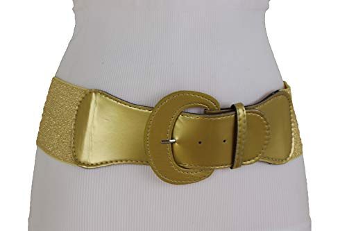 Tfj Women Dressy Look Fashion Belt Hip Waist Gold Elastic Fabric Wide Waistband Fot Size S M #TOP2