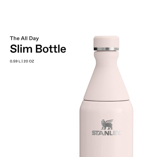 Stanley 1913 The All Day Slim Sports Water Bottle 0.6L - Cold for 6 Hours - Iced for 11 Hours - BPA-Free Recycled Stainless Steel Coffee Flask - Leakproof - Dishwasher Safe - Rose Quartz