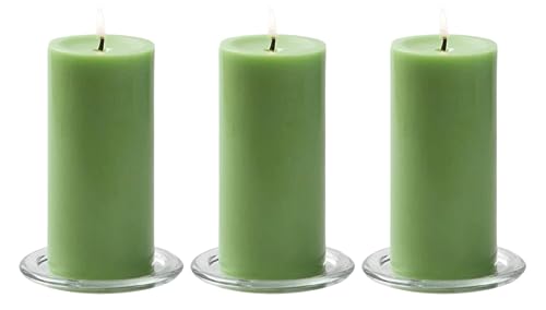 Image of Paraffin Wax Pillar Candles Perfect for Decoration of Dinner, Wedding Parties, Church, Spa, Restaurant, Smokeless Dripless Long Lasting(Set of 3, 3 inches)(Green)