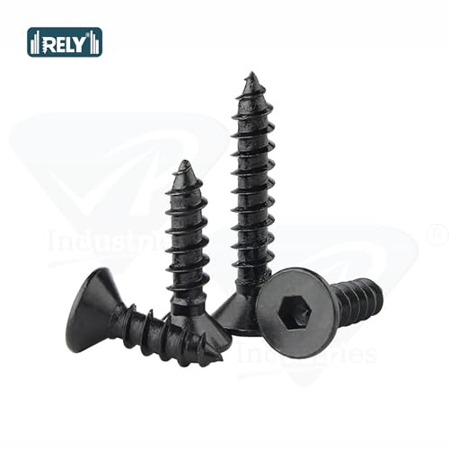 Image of Rely⇒VP INDUSTRIES (Pcs-25) No.8x25 mm Allen CSK Head Self-Tapping Screw - Black Zinc Furniture Bolt for Wood Boards, Cabinets, Cupboards & Chairs