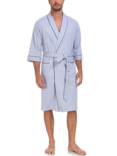 Image of COLORFULLEAF 100% Cotton Men's Bathrobes Summer Kimono Short Sleeve Lightweight Soft Breathable Spa Robe for Men