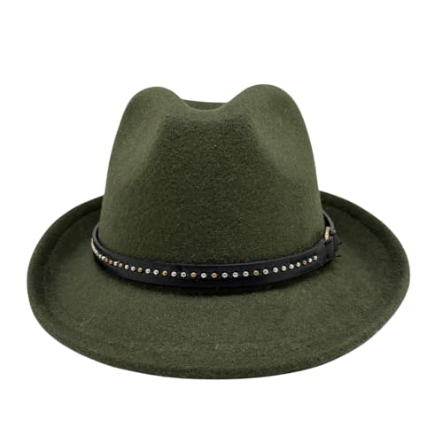 Image of The Tie Hub Fedora Hat, Premium Felt Construction, Wide Brim Vintage Silhouette, Adjustable Drawstring Fit, Green, Size M