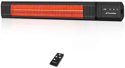 ThermoMate Infared Patio Heater for Outdoor, Electric 1500W IP65 Waterproof with Remote, 9 Heating Levels & 24H Timer for Restaurant Backyard, Plug-in 120V Black