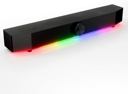 Tilted Nation Computer Soundbar for Desktop - (Wired | Wireless) USB RGB Gaming Soundbar for PC - Computer Sound Bar for PC with HiFi Audio, Bluetooth 5.0, 3.5 AUX - RGB Speakers for Monitor - Black