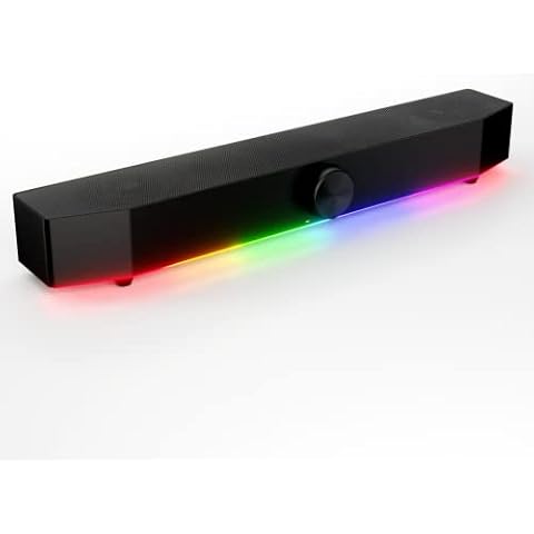 Tilted Nation Gaming Soundbar - Monitor Sound Bar for PC - RGB Computer Speakers for Desktop PC (Wireless or USB Wired) Crisp Audio and Adjustable LED Cover