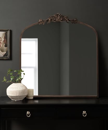 Image of Kate and Laurel Arendahl Ornate Traditional Square Arched Mirror; 28 x 30; Bronze; Decorative Baroque Style Vintage Arch Mirror with Wide Frame and Ornamental Crown