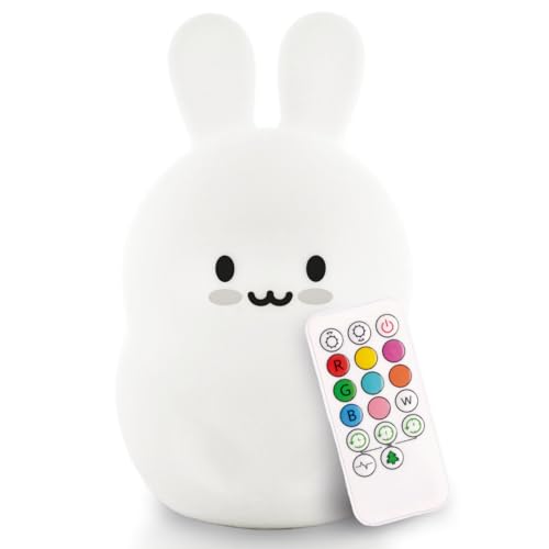 Lumipets Baxter The Bunny Squishy Night Light for Kids | Silicone Lamp with Tap & Remote...