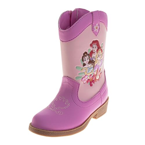 Disney Princess Cowgirl Western Boots - Ariel Tiana Rapunzel Belle Cinderella Pocahontas cowboy boot - Pink (size 7 Toddler)